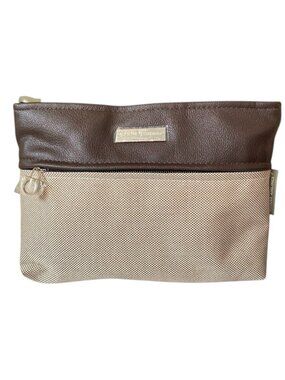 Salvatore Ferragamo Brown Canvas Leather Bag Multipurpose Toiletry Airline Pouch